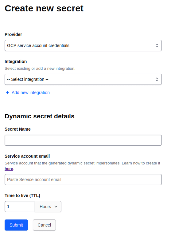 Setup new gcp_dynamic_secret