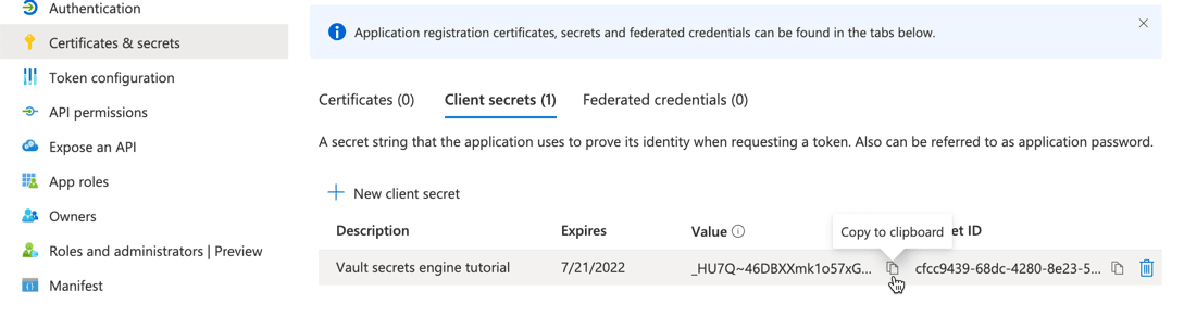 Azure directory application secret
value